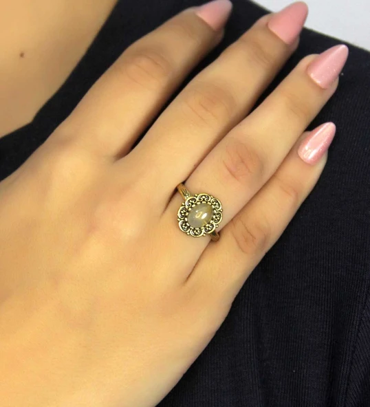 Doğal Taş Sitrin Doğal Taşlı Antik Model Kadın Ayarlanabillir Yüzük euy77s ürün görseli