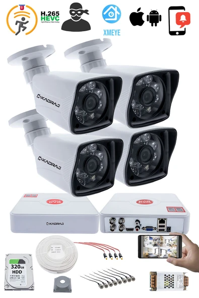 4 Kameralı Set  5MP Sony SecuLensli 1080P Full HD AHD Güvenlik Kamerası Seti - Gece Görüş, 6 Atom LED, Su Geçirmez, Kolay Montaj - Resim 2