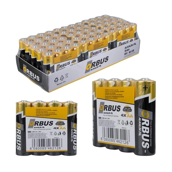 Orbus KLRORB-LR06-4B 1.5V AA 60 Adet 4'lü Paket Alkalin Kalem Pil ürün görseli