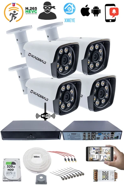 4 Kamera Kadraj Güvenlik Seti - 5MP Sony SecuLens, 1080p HD AHD, Gece Görüşü, 8 Ultra Warm LED, Colorvu Teknolojisi, V1 - 2