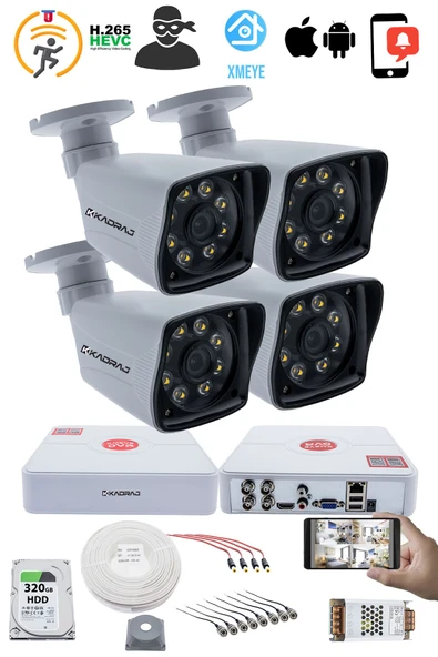 4 Kameralı Set 5MP Sony SecuLensli 1080p Full HD AHD Güvenlik Kamerası Seti - Gece Görüşlü, 8 Ultra Warm Led, Colorvu Teknolojisi, Plastik Kasa - Resim 2