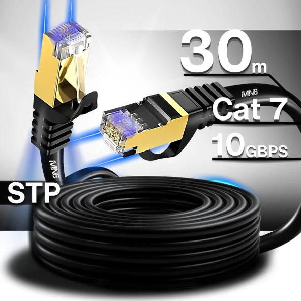 MN6 M109F Cat7 Kablo 30 Metre/Bakır Tel-50 Mikron Altın Kaplama-10gbps/STP/30M Cat7 Ethernet Kablosu