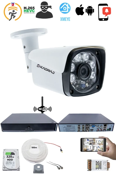 1 Kameralı Güvenlik Seti - 5MP Sony SecuLens, 6 Atom LED, 1080P Full HD AHD, Gece Görüşlü, 5MP DVR + WiFi Adaptörü, V1 - Resim 2