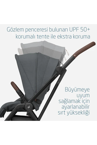Leona 2 Çift Yönlü Uzatılabilir Sırt Desteği Tam Yatabilir Bebek Arabası Twillic Graphite - Resim 8