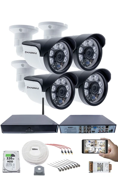 4 Kamera Seti - 5MP Full HD Güvenlik Kamerası, 1080p, 6 Atom LED Gece Görüşü, Su Geçirmez, Plastik Kasa, V1 - Resim 2