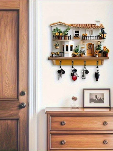 2D Dekoratif Ahşap Anahtar Askılığı Modern Ve Şirin Görünümlü Anahtarlık (20 x 30 CM) - Resim 2