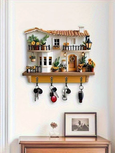 2D Dekoratif Ahşap Anahtar Askılığı Modern Ve Şirin Görünümlü Anahtarlık (20 x 30 CM) ürün görseli 1