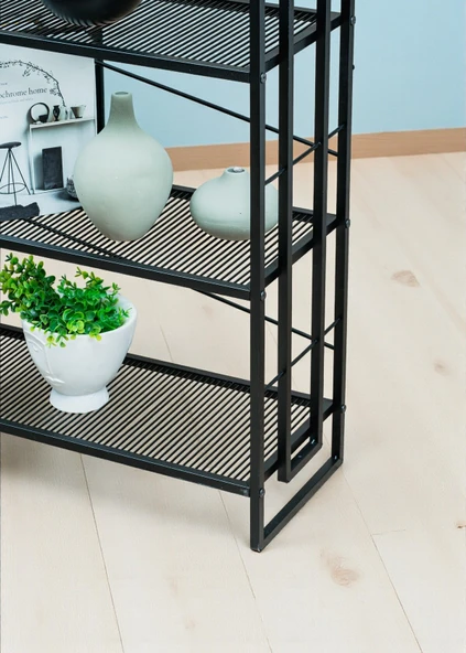 DEKORATİF SİYAH METAL KİTAPLIK 6 RAFLI ÇOK AMAÇLI STAND SALON VE ÇALIŞMA ODASI DÜZENLEYİCİ - 4