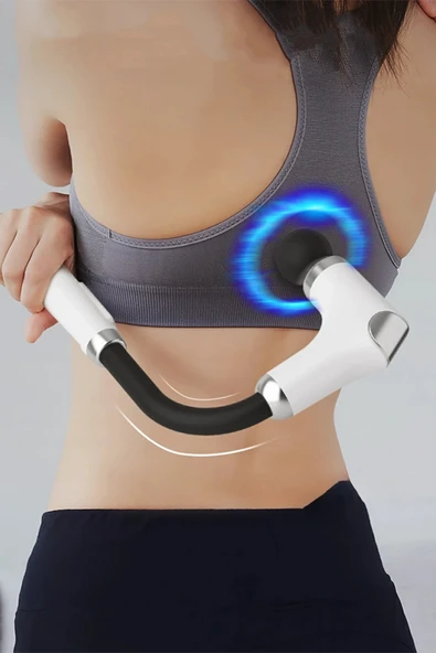 Glr FH-318 Beyaz Uzun Saplı Masaj Tabancası 6 Hızlı Profesyonel Perküsyon Kas Masajı | 4 Başlıklı - 2