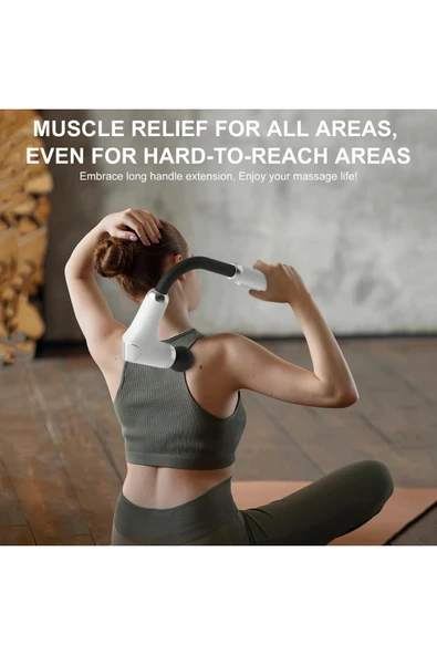 Glr FH-318 Beyaz Uzun Saplı Masaj Tabancası 6 Hızlı Profesyonel Perküsyon Kas Masajı | 4 Başlıklı - 5