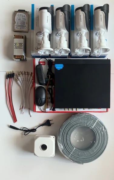 4 Kamera Seti - 5MP Full HD Güvenlik Kamerası, 1080p, 6 Atom LED Gece Görüşü, Su Geçirmez, Plastik Kasa, V1 - Resim 5