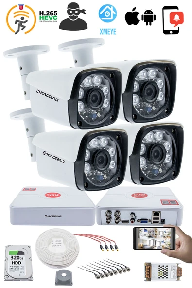 4 Kameralı Set Kadraj 5MP Sony SecuLensli 1080P Full HD AHD 6 ATOM LED Güvenlik Kamerası Seti - Metal Aluminyum Kasa, Su Geçirmez - Resim 2