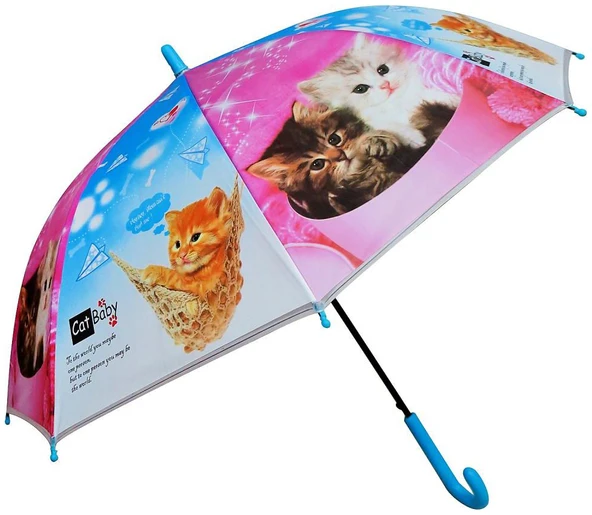 8 Telli Yarı Otomatik 84cm Çaplı Düdklü Kedi Desenli Çocuk Baston Şemsiye - 4