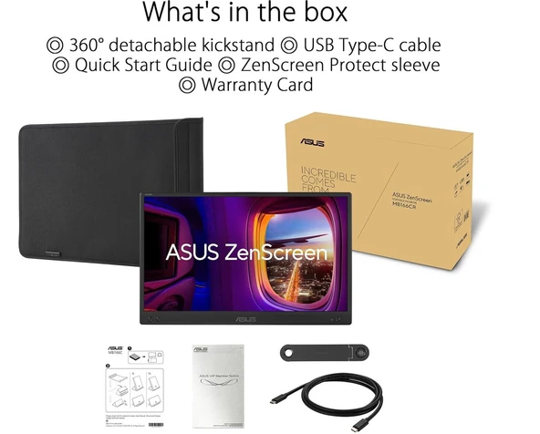 Asus 15.6" ZenScreen MB166CR 15.6 IPS 1920x1080 5ms USB-C Mat Ekran Taşınabilir USB Monitör - Resim 2
