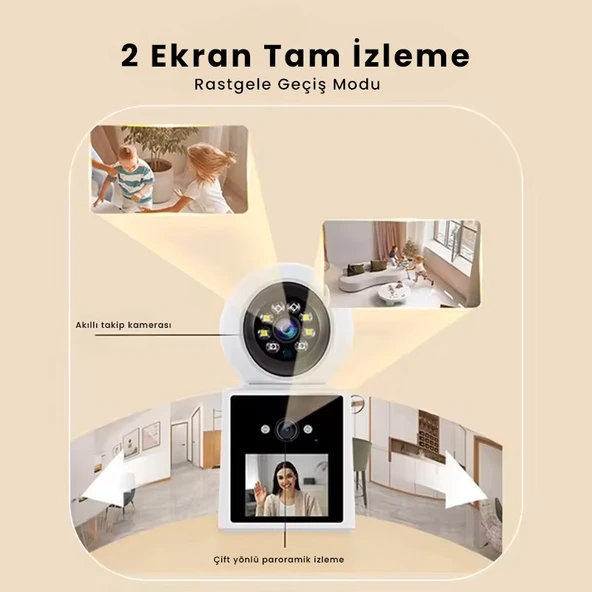 Çift Lensli 6MP,  Wi-Fi Panorama Bebek Kamerası - Video Görüşme, İç Mekan Mini Kamera, Renkli Gece Görüşü - 6