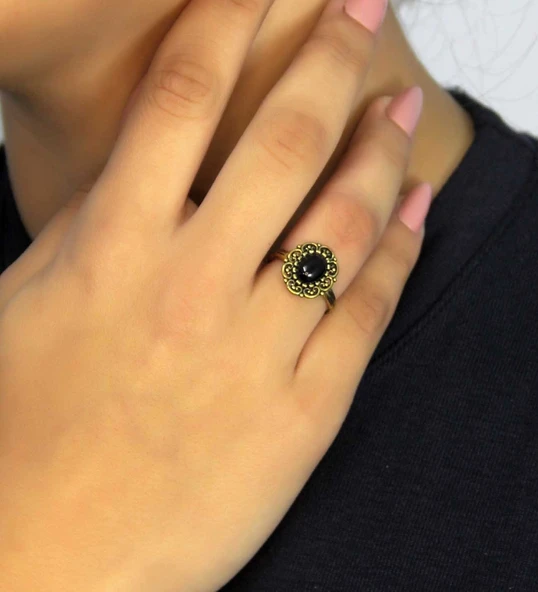 Doğal Taş Oniks Doğal Taşlı Antik Model Kadın Ayarlanabillir Yüzük euy77o ürün görseli