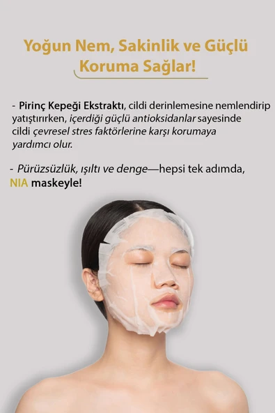 Pirinç Kepeği & Niasinamid Işıltısı ile Derinlemesine Besleme Sunan Nia Kore Kağıt Yüz Maskesi 3'lü - Resim 3