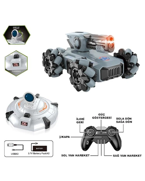 Vardem Uzaktan Kumandalı Full Fonksiyon Şarjlı 2.4GHz Ufo Avcısı Akrobatik Tank Gri 666804 - Resim 2