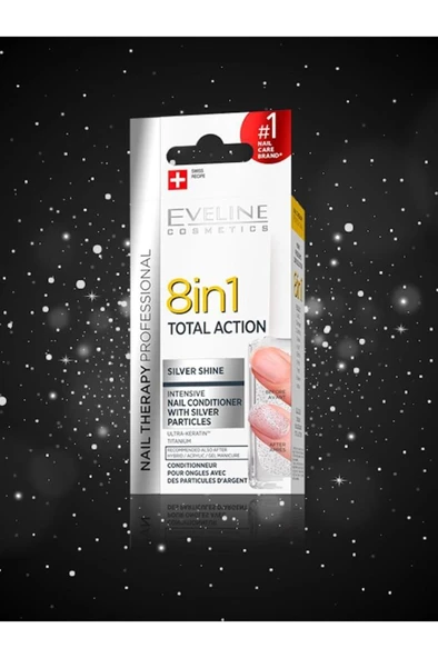 Eveline Cosmetics 8 In 1 Total Action Silver Shine Nail Conditioner 12ml Tırnak Bakımı ürün görseli 1