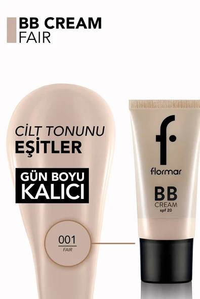 Flormar Hafif Yapılı & Yarı Parlak Bitişli SPF20 Nemlendirici BB Krem 001 FAIR - 3
