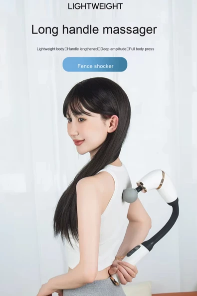 Glr FH-318 Beyaz Uzun Saplı Masaj Tabancası 6 Hızlı Profesyonel Perküsyon Kas Masajı | 4 Başlıklı - 3