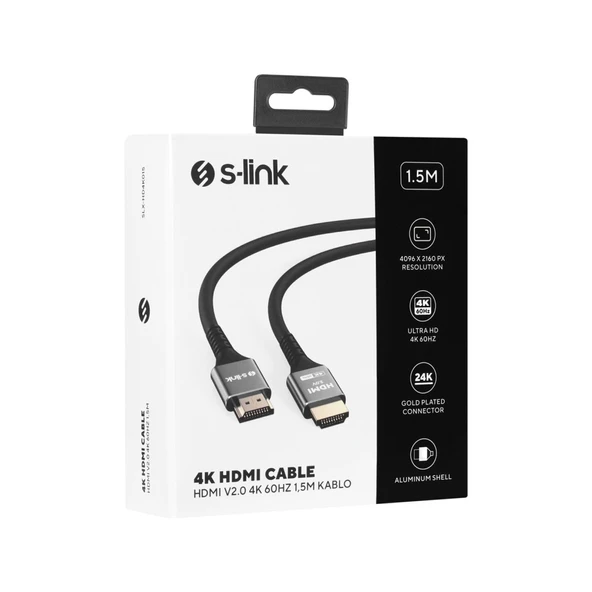 S-link SLX-HD4K015 19+1 HDMI to HDMI 1.5m Metal v2.0 4K (4096*2160) 60Hz Kablo - 4