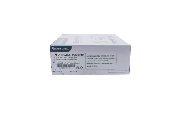 Uniywell 4 Port PoE Switch + 2 Uplink | 65W İç Güç Ünitesi | UNW-AI0402-65W - 4