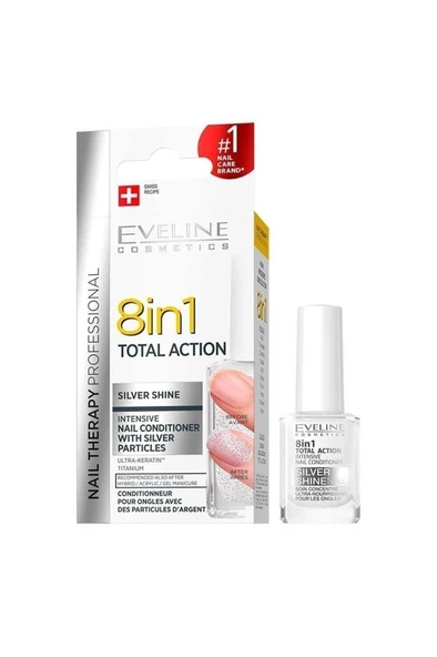 Eveline Cosmetics 8 In 1 Total Action Silver Shine Nail Conditioner 12ml Tırnak Bakımı - Resim 2