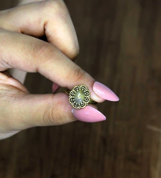 Doğal Taş Sitrin Doğal Taşlı Antik Model Kadın Ayarlanabillir Yüzük euy77s - Resim 3