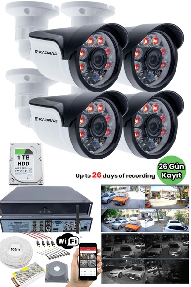 Güvenlik Kamera Sistemi - 4 Kameraları Güvenlik Seti + 1 TB Disk  + 5MP DVR + Gece Görüşlü + Kablosuz WIFI + Uzaktan Seyretme ürün görseli