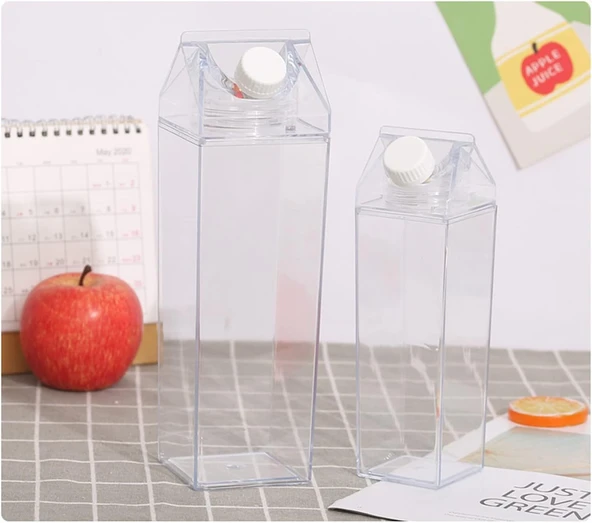 Herklotzn 2 Adet Şeffaf Süt Su Şişesi Taşınabilir Plastik Kupa Süt Karton Su Şişesi 500 ML