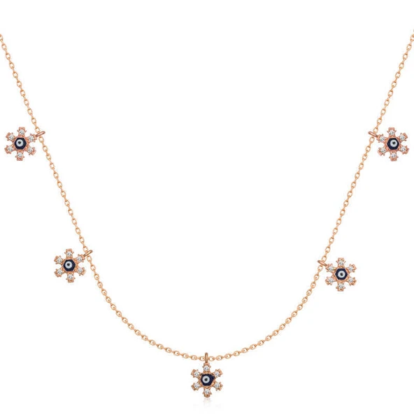 Gümüş Rose Çiçek Nazarlı Şans Kadın Kolye ürün görseli 1