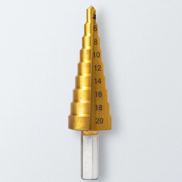 Kademeli Matkap Ucu 4 20 mm Titanyum Kaplama Metal Sac Delme Spiral Uç Seti Konik Basamaklı Çelik - Resim 3