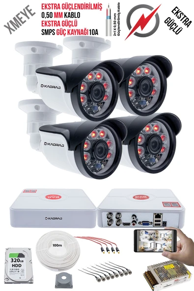 4 Kameralı Güvenlik Kamera Seti - Ekstra Uzun Mesafeli Güçlü, 5MP Sony Lens, 70m Dayanıklı Kablolama, 6 Atom LED, 320GB  H.D.D ürün görseli