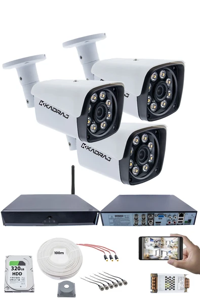 3 Kameralı Güvenlik Seti - 5MP Sony SecuLens, 1080p Full HD AHD, Gece Renkli, 8 Ultra Warm LED, 5MP DVR + WiFi Adaptörü, V1 - 1