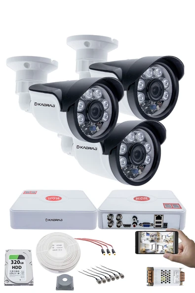 3 Kameralı  Set - 5MP Sony SecuLens, 1080p Full HD AHD, Gece Görüşlü, 6 Atom LED, IP66 Plastik Kasa