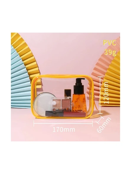 Sarı Stil Kadın Makyaj Çantası Kılıf Yaz Pvc Temizle Makyaj Seyahat Fermuarlı Çanta - 2