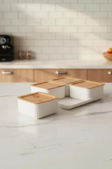 Atbyhome Valverdi - 4'lü 9 Parça Plastik Kahvaltılık Kahvaltı Seti Sunum Seti ürün görseli 1