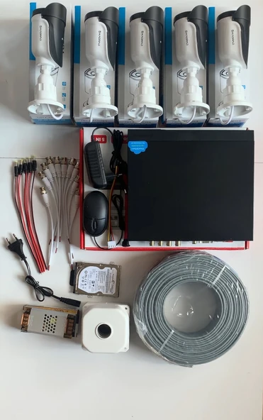 5 Kameralı 5MP Sony SecuLensli 1080p Full HD AHD Güvenlik Kamerası Seti, 6 Atom LED, Gece Görüşlü, IP66 Plastik Kasa - Resim 3