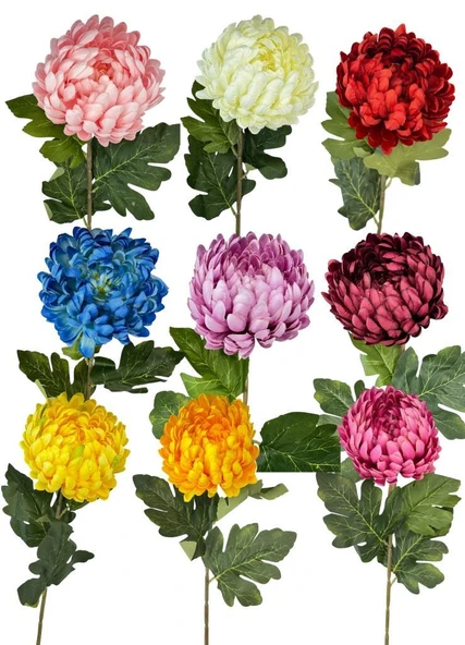 9lu Set Yapay Çiçek Krizantem Karışık Renk 90cm Tek Dal Kumaş Çiçek Uzun Dal