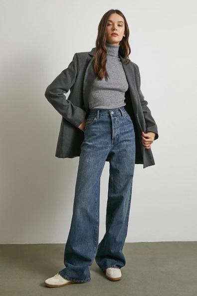 Yüksek Bel Beş Cepli Regular Fit Jean Lacivert ürün görseli 1