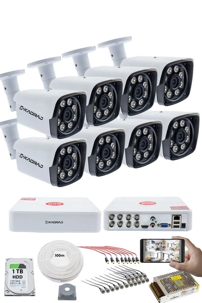 8'li Güvenlik Kamerası Seti - 5MP Sony SecuLensli 1080P Full HD AHD, 8 Ultra Warm LED, Gece Görüşlü, ColorVu Teknolojisi, Metal Kasa, Yüz Tanıma,V1 ürün görseli