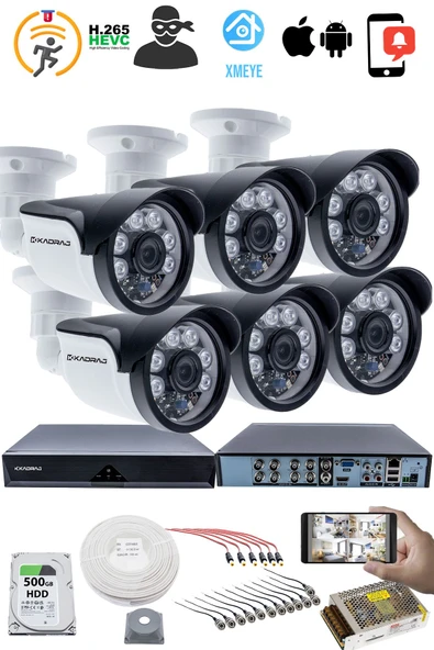 6'lı Kamera Seti 5MP Sony SecuLensli 1080p, 6 Atom LED, Full HD AHD Güvenlik Kamerası Seti , Gece Görüşlü, IP66 Plastik Kasa - Resim 2