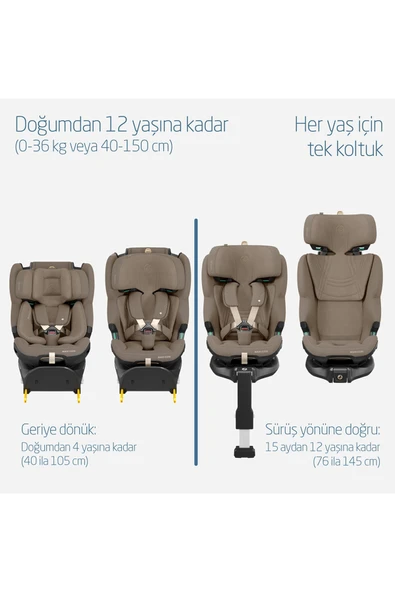 MAXİ-COSİ Maxi-cosi Emerald 360 Pro I-size Dünyanın Ilk Kızaklı,araç Dışına Çıkabilen Isofix'li 0-36 Truffle - Resim 4