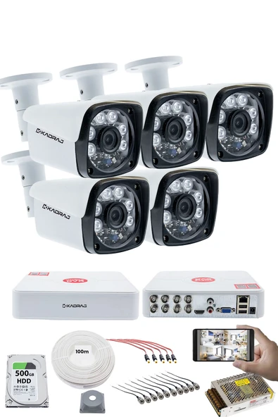 5'li Kamera Seti 5MP Sony SecuLensli 1080P Full HD, 6 Atom LED, AHD Güvenlik Kamerası Seti, Gece Görüşlü, V1 ürün görseli