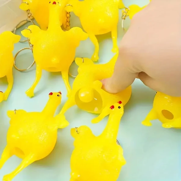 Yumurtlayan Tavuk Anahtarlık Esnek Silikon Figürlü Eğlenceli Stres Giderici Oyuncak Anahtarlık Çanta ve Cüzdan Süsü Komik Hediyelik Dekoratif Mini Aksesuar - 6