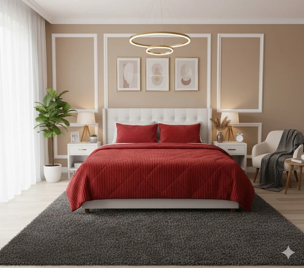 COMFORT YORGAN SETİ ÇİFT KİŞİLİK STRİPE BORDO ürün görseli