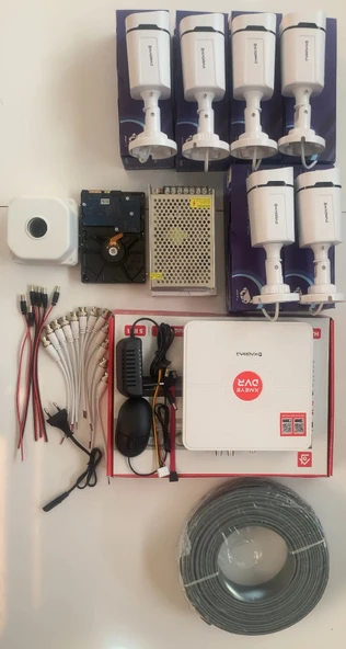 6 Kameralı Set 5MP Sony SecuLensli 1080P, 4 Warm LED, Gece Renkli, Full HD AHD Güvenlik Kamerası Seti, ColorVu, V1 - Resim 3