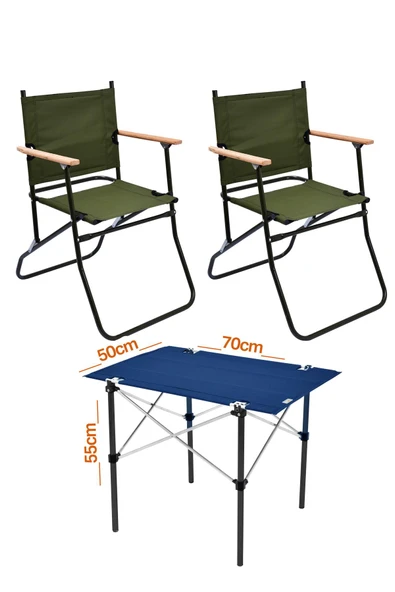 2 Adet 120 Kg kapasiteli Katlanır Kamp Sandalyesi ve 50x70 Kamp Masası Seti-2-AS-5070-L ürün görseli