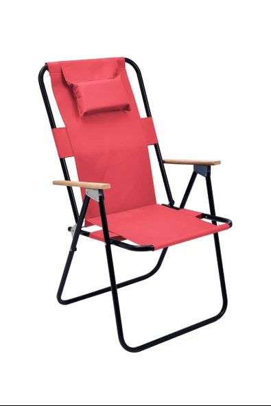 Exent Yastıklı yüksek sırtlı katlanır büyük boy kamp piknik sandalyesi, ağaç kollu-KIRMIZI ürün görseli